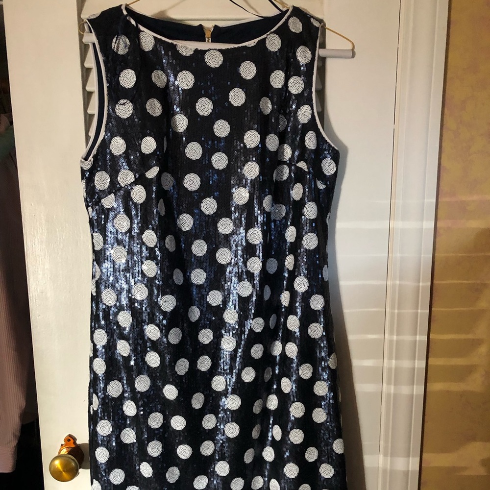 Blue and white sequin dress